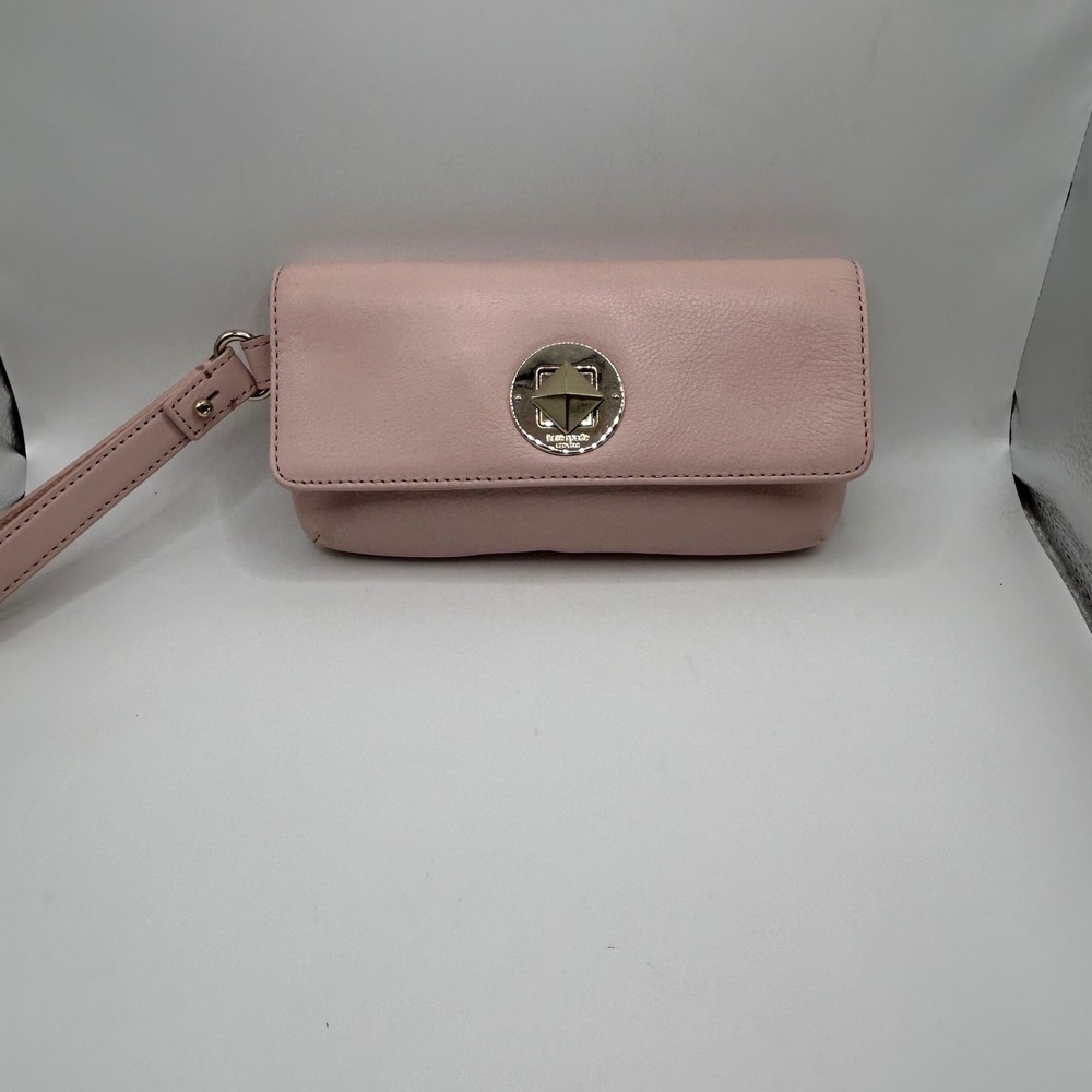 Kate Spade New York Pink Pebbled Leather Turnlock Wristlet Clutch Bag